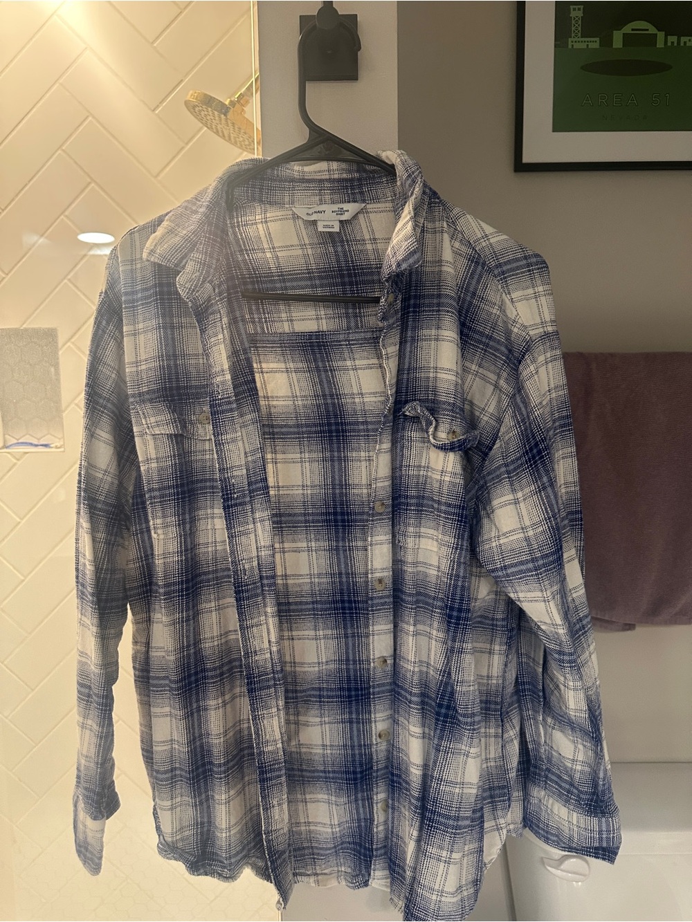 Old Navy Blue and White Plaid Boyfriend Shirt
